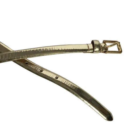 J Crew Metallic Gold Skinny Leather Belt Womens Small Classic Preppy Evening - Picture 8 of 8